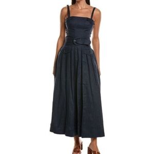 Nicholas NWOT Shelby Utility Linen Midi Dress, Blue
